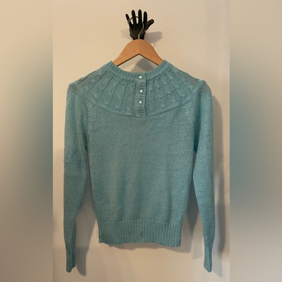 S Vintage 80’s academia light blue/teal sweater. Retro vintage buttons - Picture 1 of 5